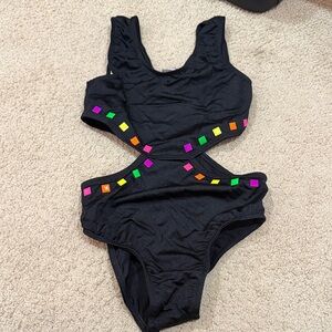 Random Hearts Black Kids One Piece with Colorful Accents